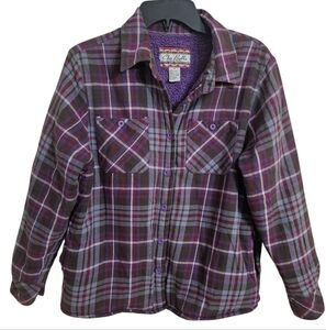 Che Bella Maxxsel Shacket Sherpa Flannel Shirt Purple Plaid Sz M